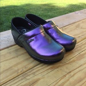 Purple metallic Sanita Nursing clogs